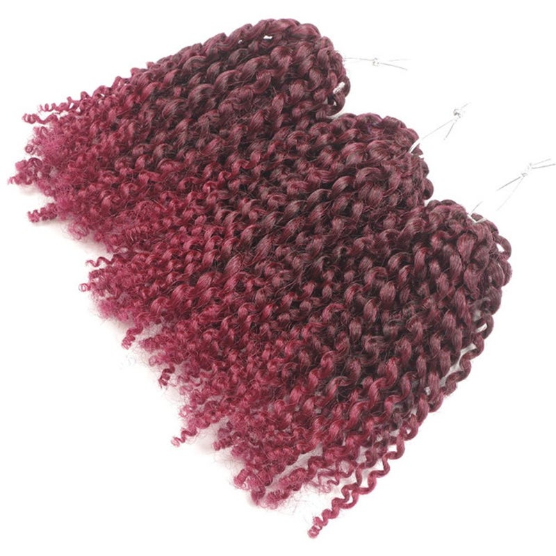 Sharopul 3pcs/pack bob Kinky Curl 8 Inch Afro Kinky Twist Hair Burg color Soft Synthetic Crochet Braiding Hair Extention (1B/BURG) - Image 2